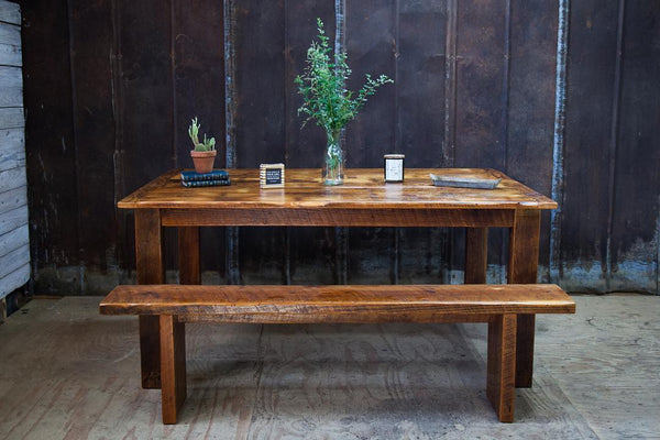 Reclaimed Wood Farm Table and Bench